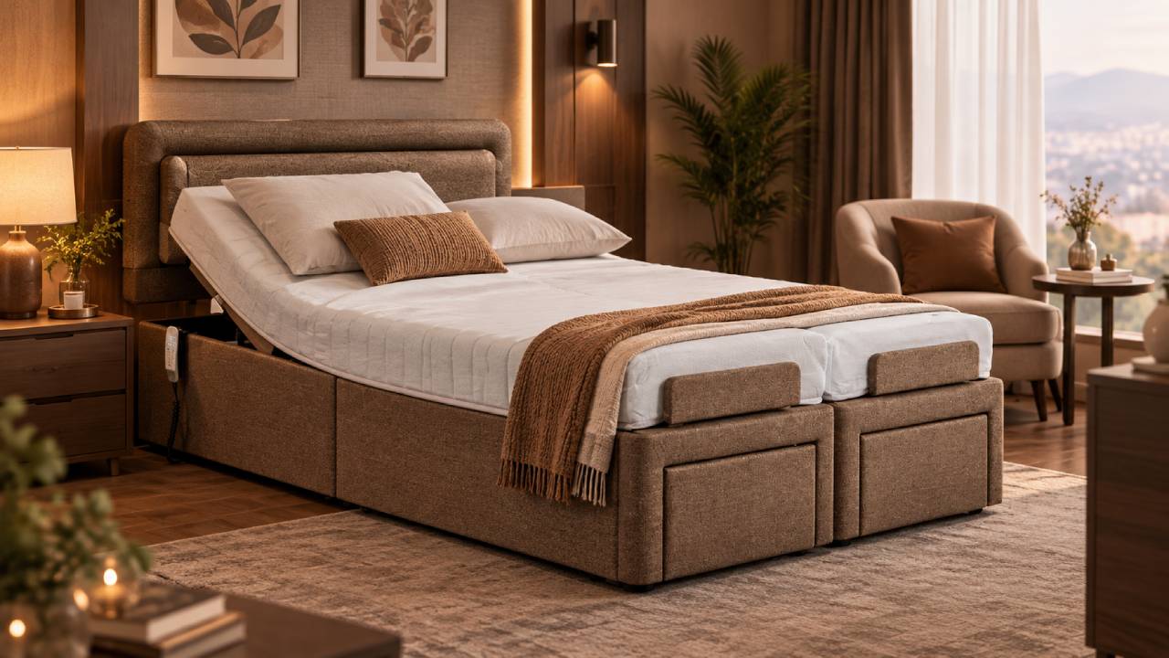 تخت برقی زاویه قابل تنظیم با تم قهوه ای