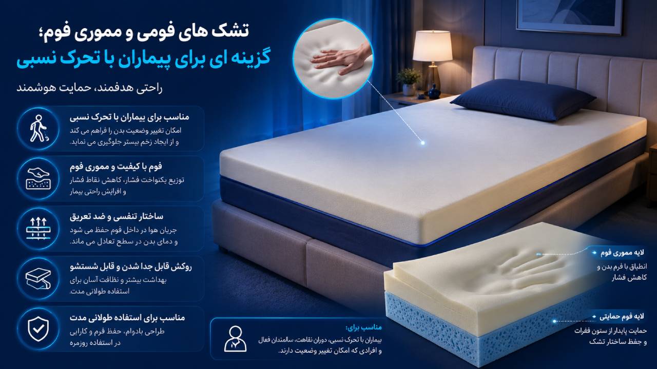 تشک های فومی و مموری فوم؛ گزینه ای برای بیماران با تحرک نسبی