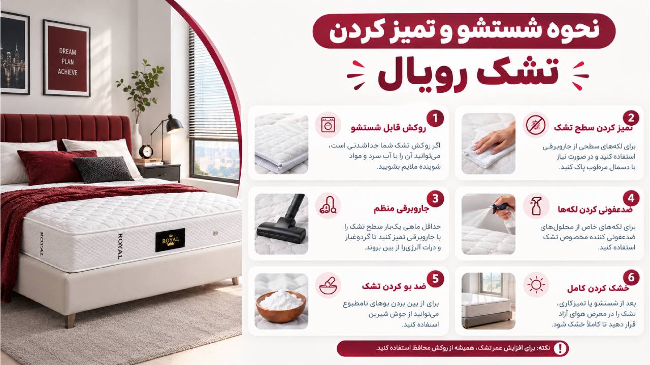 نحوه شستشو و تمیز کردن تشک رویال