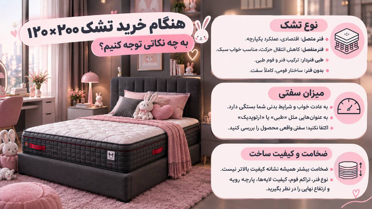 هنگام خرید تشک ۱۲۰×۲۰۰ به چه نکاتی توجه کنیم؟